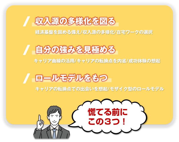 アラフィフのセカンドキャリアの備え方：３つのポイント/記事「【アラフィフのセカンドキャリアの備え方】慌てる前にしておきたい3つのこと」のなかの資料