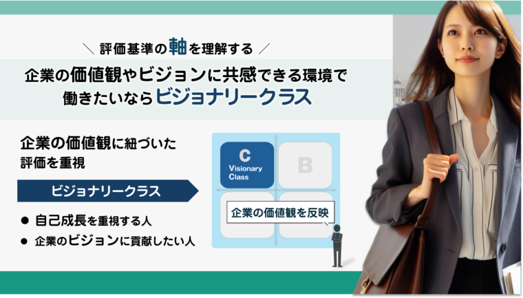 企業の価値観やビジョンに紐づいた評価スタイルをもつ企業に合う人について図解で解説