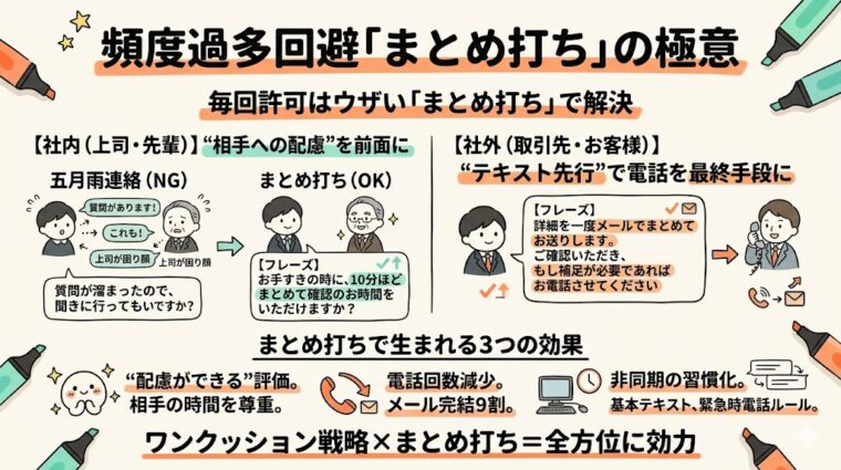 アイキャッチ画像:業務をまとめて処理する「まとめ打ち(バッチ処理)」による効率化の効果をBefore・Afterで比較した図解