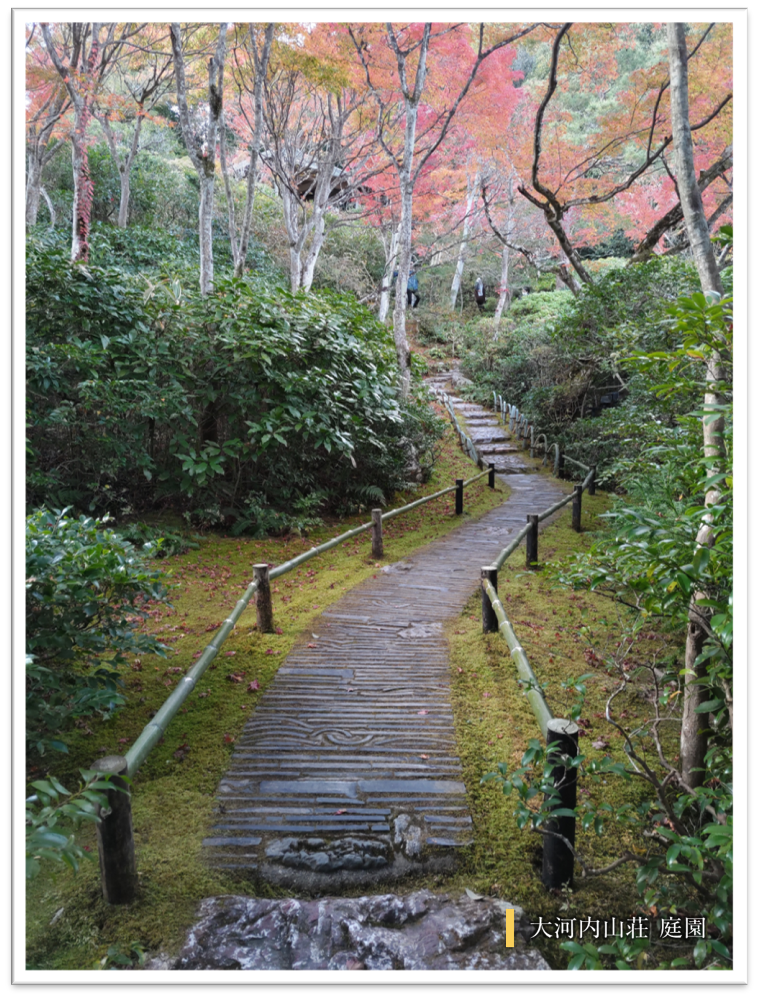 紅葉に染まる京都の大河内山荘の庭園の写真