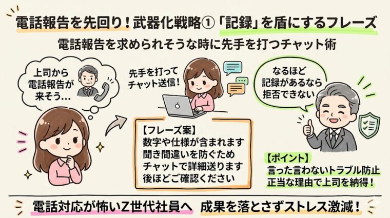 アイキャッチ画像:記録を残すことがトラブル防止や正確性の確保につながる「記録の盾」という概念を示した図解