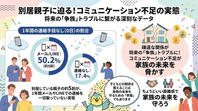 別居親子のコミュニケーション不足が将来の相続トラブル(争族)を招く実態を解説した画像