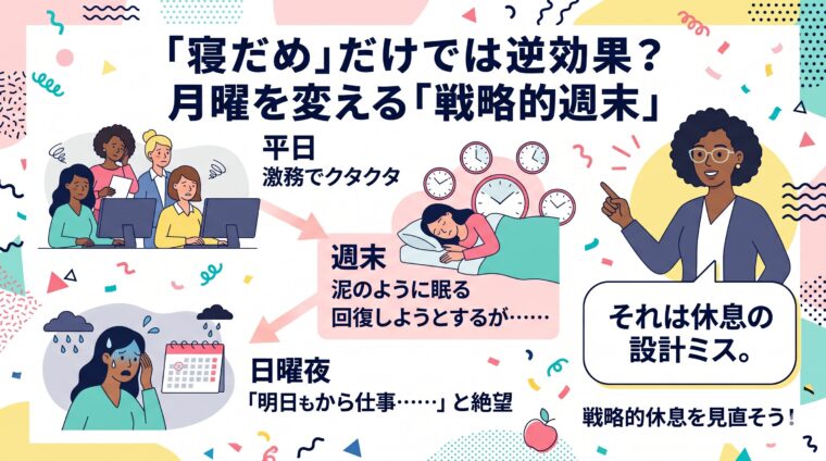 比較画像:社会的時差(脳の時差ボケ)を防ぎ、週末の設計で休養の質を高める「戦略的週末」の考え方を整理した画像