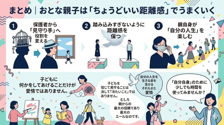 まとめ:おとな親子が「ちょうどいい距離感」でうまくいくための3つの鉄則を整理した画像